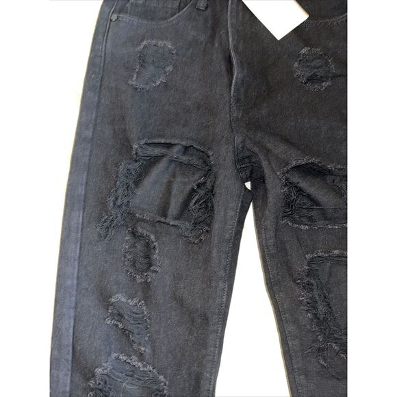 NWT Missguided Black High Rise Riot Denim Ripped Mom Jeans Size 0 Petite - Picture 7 of 7